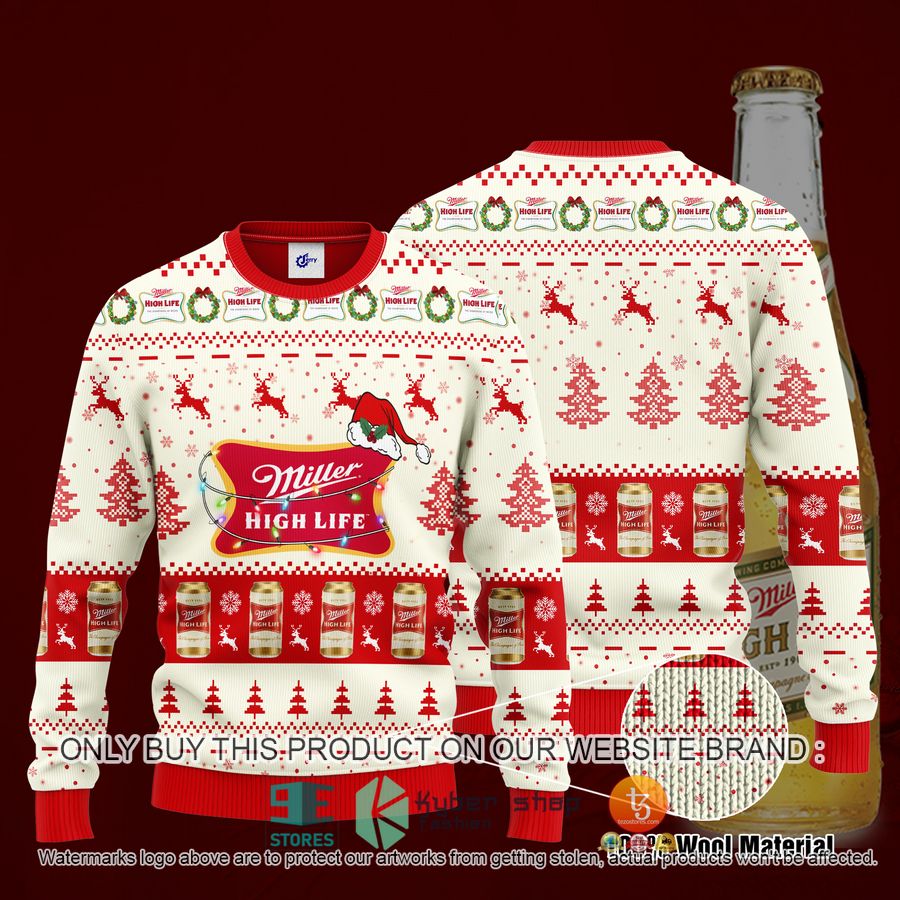 miller high life santa hat christmas ugly christmas sweater 1 82086