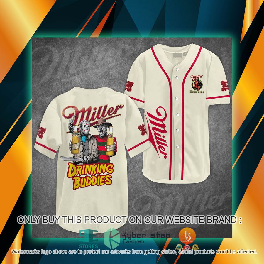 NEW Miller Highlife Jason Voorhees Freddy Krueger Drinking Buddies Baseball Shirt 7 miller highlife jason voorhees freddy krueger drinking buddies baseball jersey 1 18570