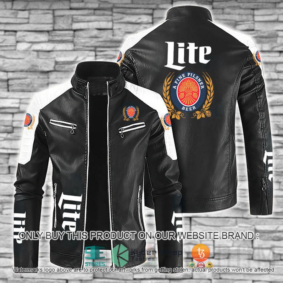 miller lite block leather jacket 1 98695