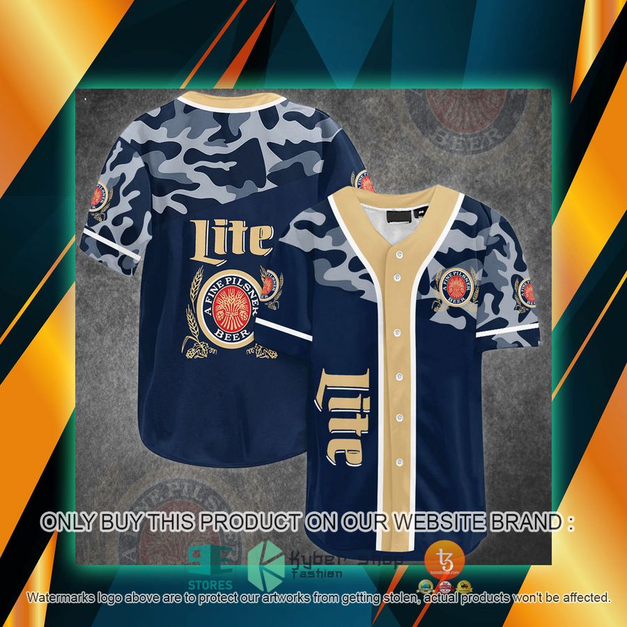 NEW Miller Lite blue camo Baseball Shirt 7 miller lite blue camo baseball jersey 1 13684