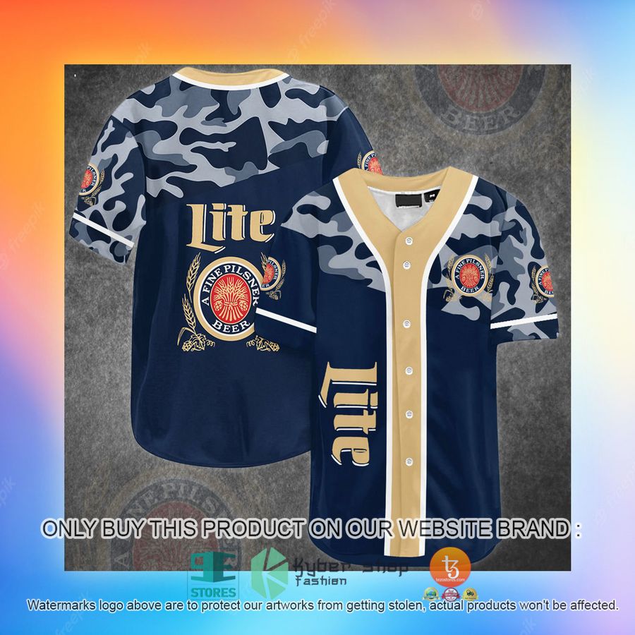 NEW Miller Lite blue camo Baseball Shirt 3 miller lite blue camo baseball jersey 3 63257