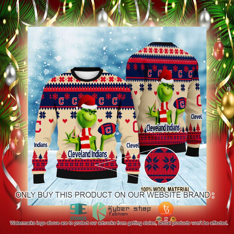 NEW Grinch Cleveland Indians Sweatshirt 2 mlb grinch cleveland indians ugly christmas sweater 2 18374
