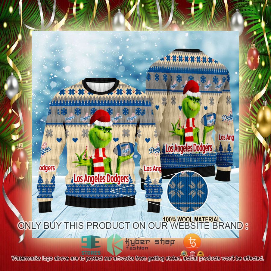 NEW Grinch Los Angeles Dodgers Sweatshirt 2 mlb grinch los angeles dodgers ugly christmas sweater 2 46536