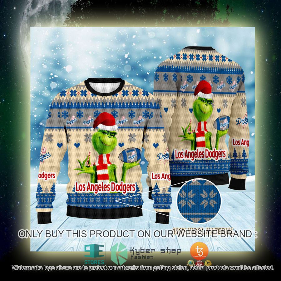 NEW Grinch Los Angeles Dodgers Sweatshirt 4 mlb grinch los angeles dodgers ugly christmas sweater 4 75130