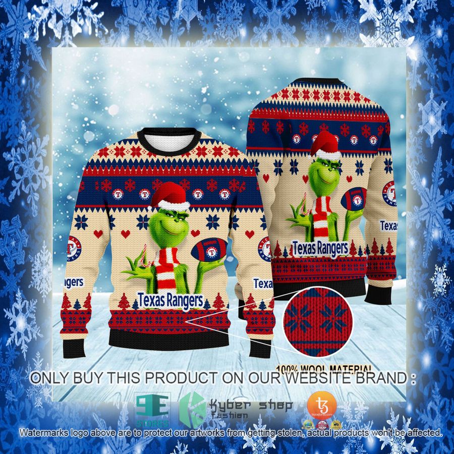 NEW Grinch Texas Rangers Sweatshirt 3 mlb grinch texas rangers ugly christmas sweater 3 95720