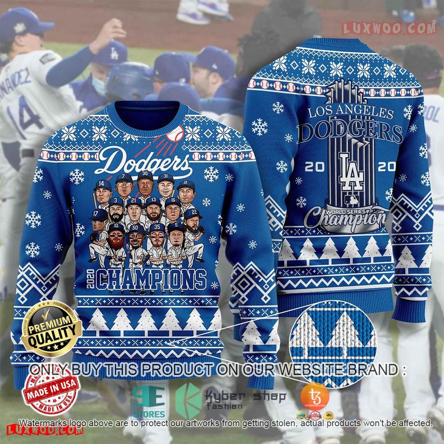 mlb los angeles dodgers players chibi world series champions blue ugly christmas sweater 1 36136