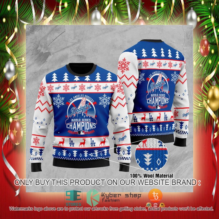 NEW Los Angeles Dodgers World Series Champions Sweatshirt 2 mlb los angeles dodgers world series champions ugly christmas sweater 2 34436