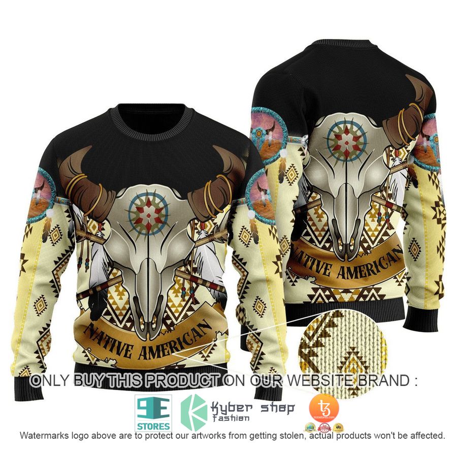 native american longhorn bull skull ugly sweater 1 94856
