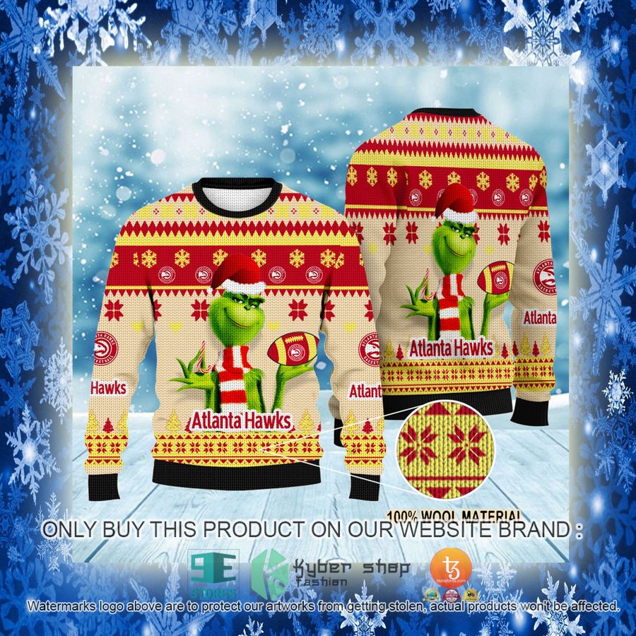 NEW Grinch Atlanta Hawks Sweatshirt 3 nba grinch atlanta hawks ugly christmas sweater 3 77337