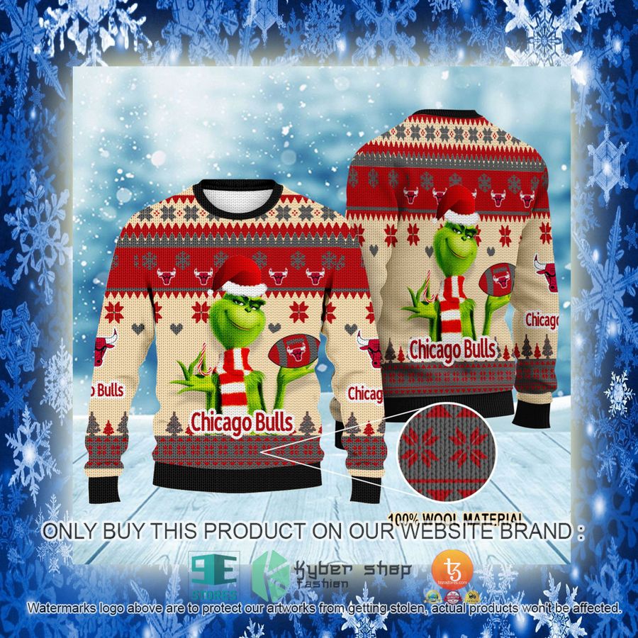 NEW Grinch Chicago Bulls Sweatshirt 3 nba grinch chicago bulls ugly christmas sweater 3 80769