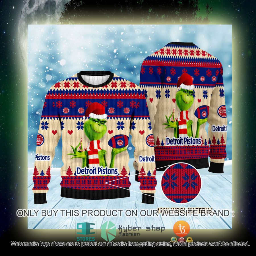 NEW Grinch Detroit Pistons Sweatshirt 4 nba grinch detroit pistons ugly christmas sweater 4 38763