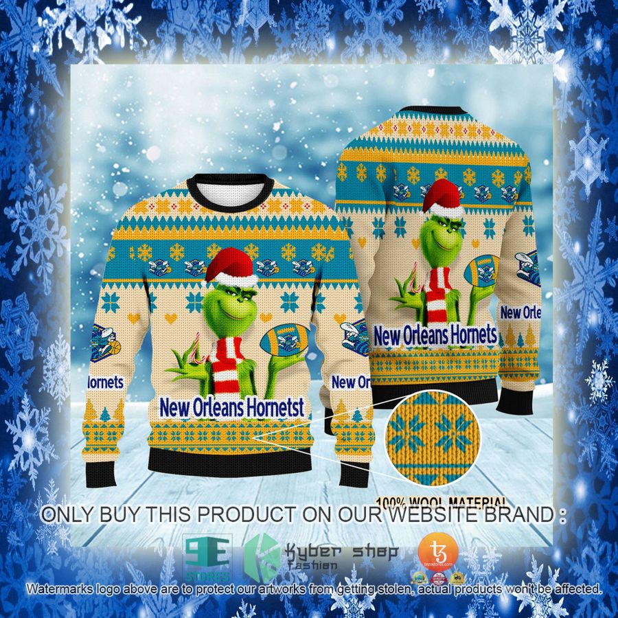 NEW Grinch New Orleans Hornets Sweatshirt 3 nba grinch new orleans hornets ugly christmas sweater 3 35553