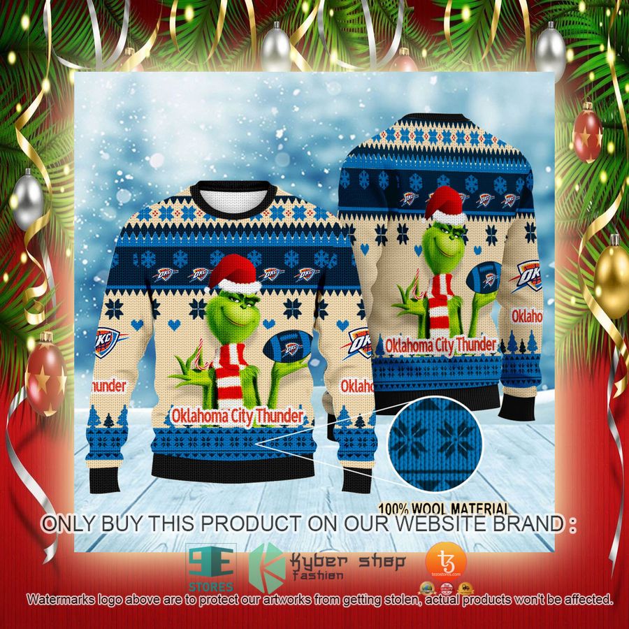 NEW Grinch Oklahoma City Thunder Sweatshirt 2 nba grinch oklahoma city thunder ugly christmas sweater 2 14130