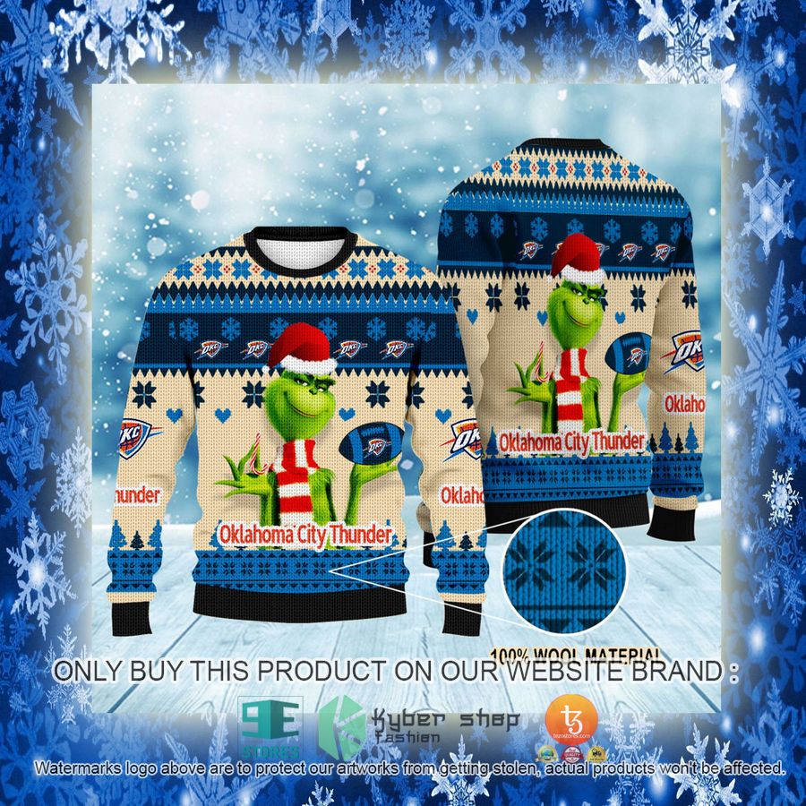 NEW Grinch Oklahoma City Thunder Sweatshirt 3 nba grinch oklahoma city thunder ugly christmas sweater 3 73173