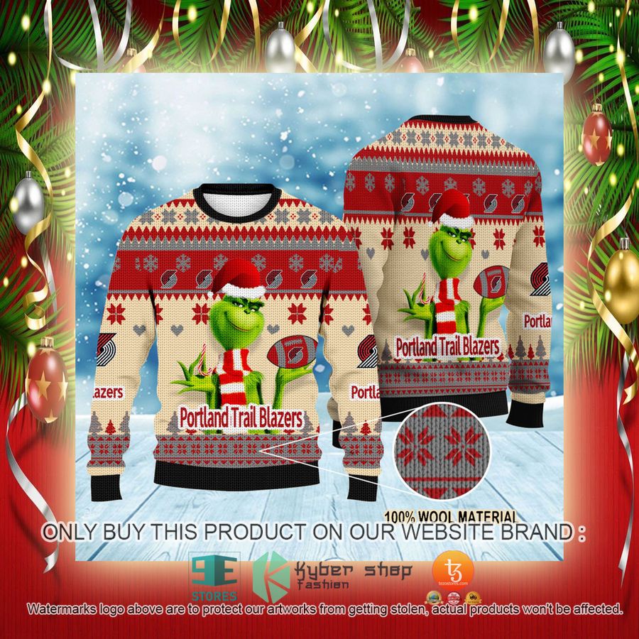 NEW Grinch Portland Trail Blazers Sweatshirt 2 nba grinch portland trail blazers ugly christmas sweater 2 25655