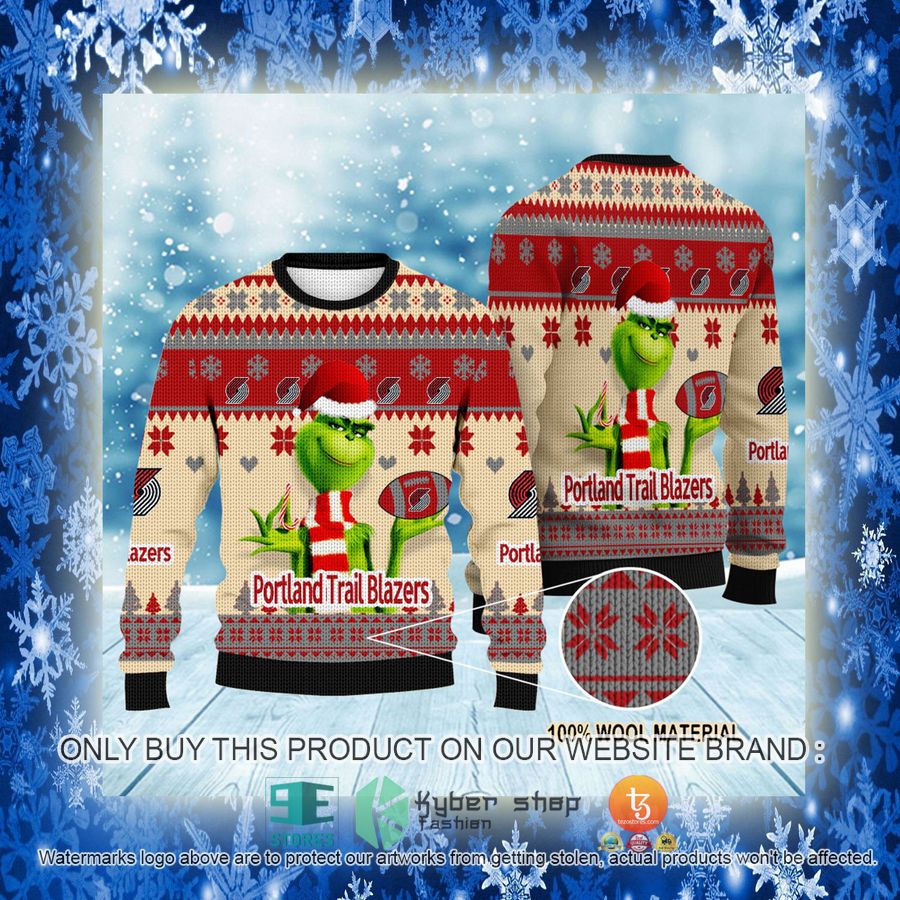 NEW Grinch Portland Trail Blazers Sweatshirt 3 nba grinch portland trail blazers ugly christmas sweater 3 4495