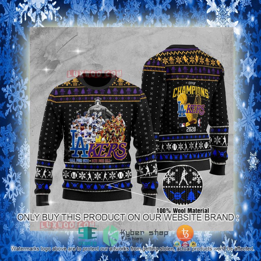 NEW Los Angeles Dodgers And Lakers City Of Champions 2020 World Series Sweatshirt 3 nba los angeles dodgers and lakers city of champions 2020 world series ugly christmas sweater 3 58393