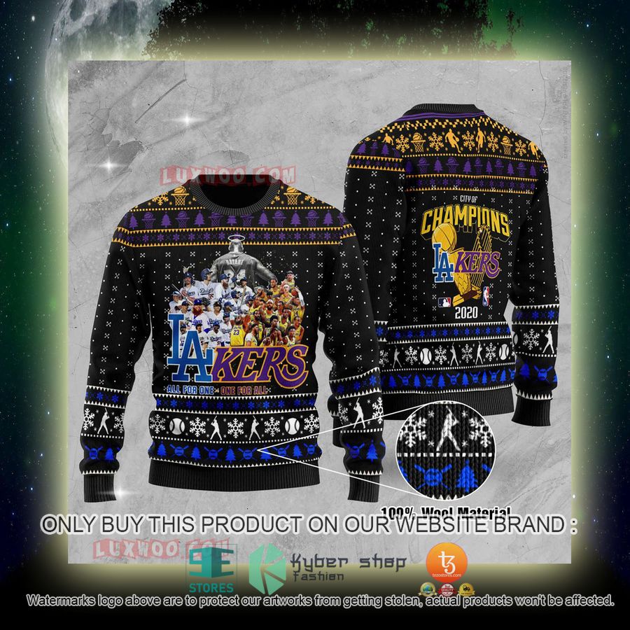NEW Los Angeles Dodgers And Lakers City Of Champions 2020 World Series Sweatshirt 4 nba los angeles dodgers and lakers city of champions 2020 world series ugly christmas sweater 4 78408