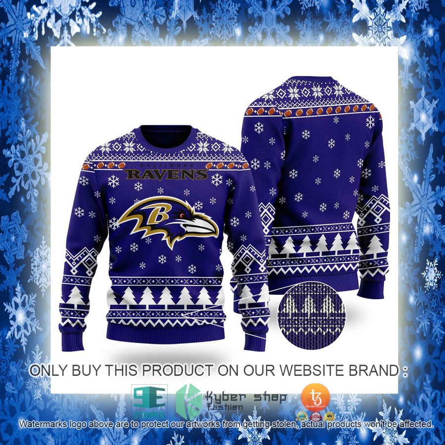 NEW Baltimore Ravens Logo Purple Sweatshirt 3 nfl baltimore ravens logo purple ugly christmas sweater 3 36341