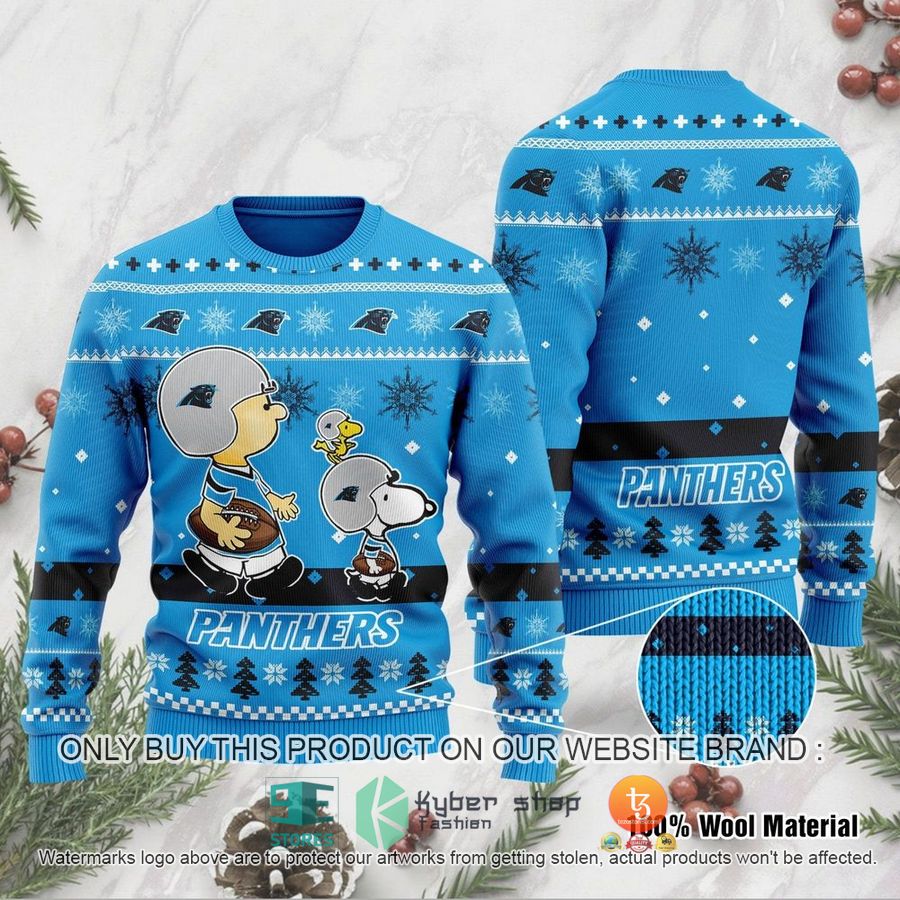 nfl carolina panthers funny charlie brown peanuts snoopy ugly christmas sweater 1 67789