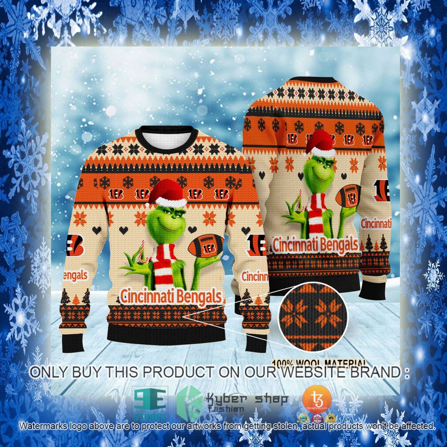 NEW Grinch Cincinnati Bengals Sweatshirt 3 nfl grinch cincinnati bengals ugly christmas sweater 3 87926