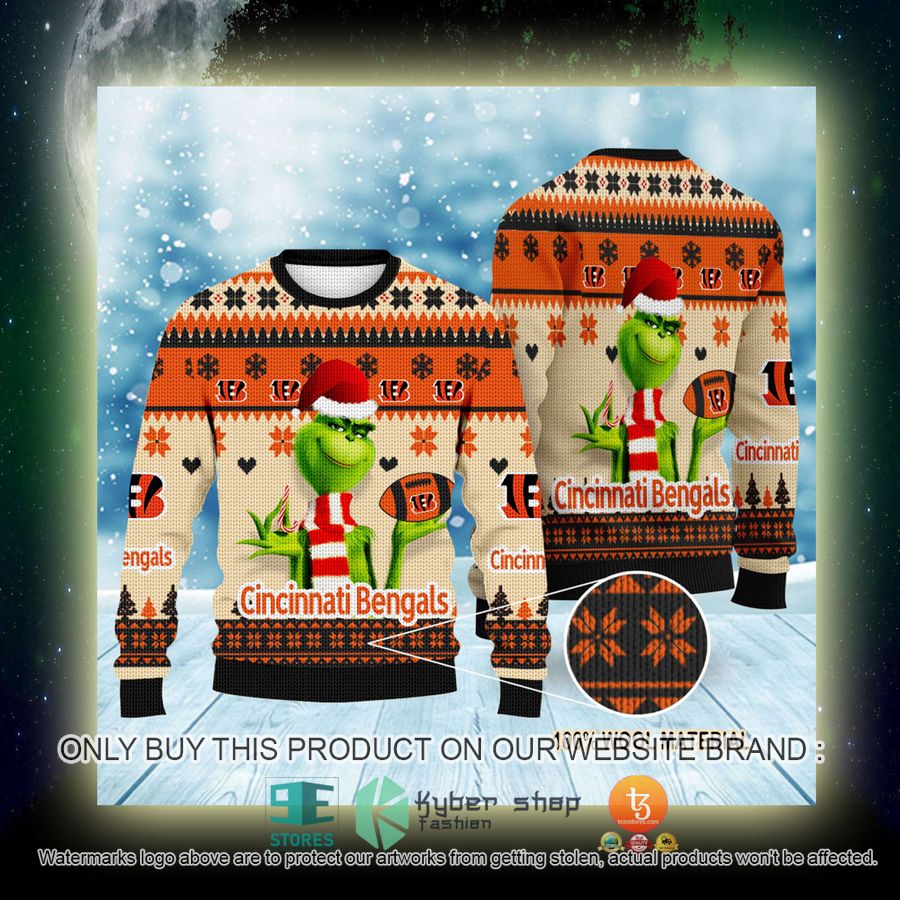 NEW Grinch Cincinnati Bengals Sweatshirt 4 nfl grinch cincinnati bengals ugly christmas sweater 4 57028