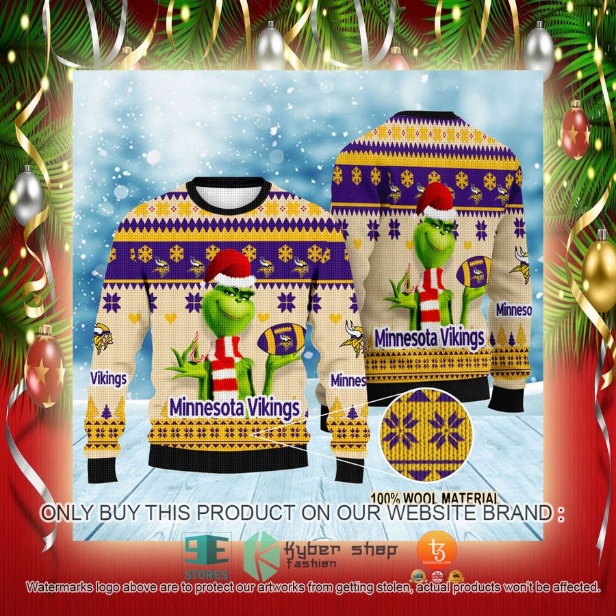 NEW Grinch Minnesota Vikings Sweatshirt 2 nfl grinch minnesota vikings ugly christmas sweater 2 25407