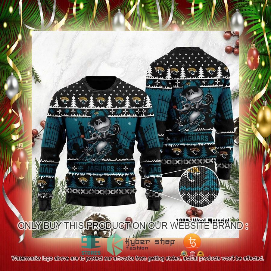 NEW Jacksonville Jaguars Jack Skellington Halloween Sweatshirt 2 nfl jacksonville jaguars jack skellington halloween ugly christmas sweater 2 49888