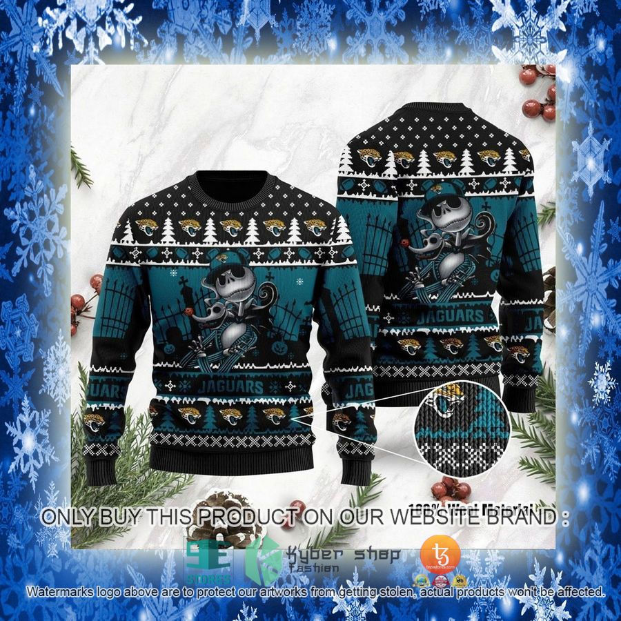 NEW Jacksonville Jaguars Jack Skellington Halloween Sweatshirt 3 nfl jacksonville jaguars jack skellington halloween ugly christmas sweater 3 24349