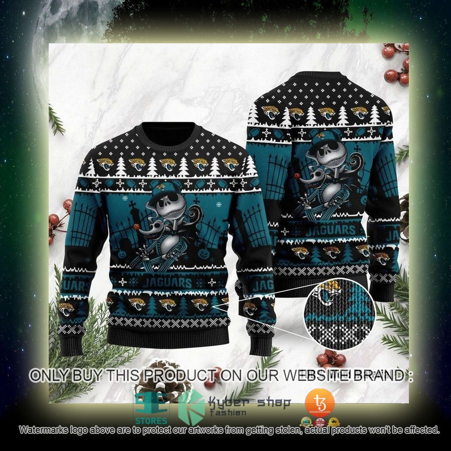 NEW Jacksonville Jaguars Jack Skellington Halloween Sweatshirt 4 nfl jacksonville jaguars jack skellington halloween ugly christmas sweater 4 56463