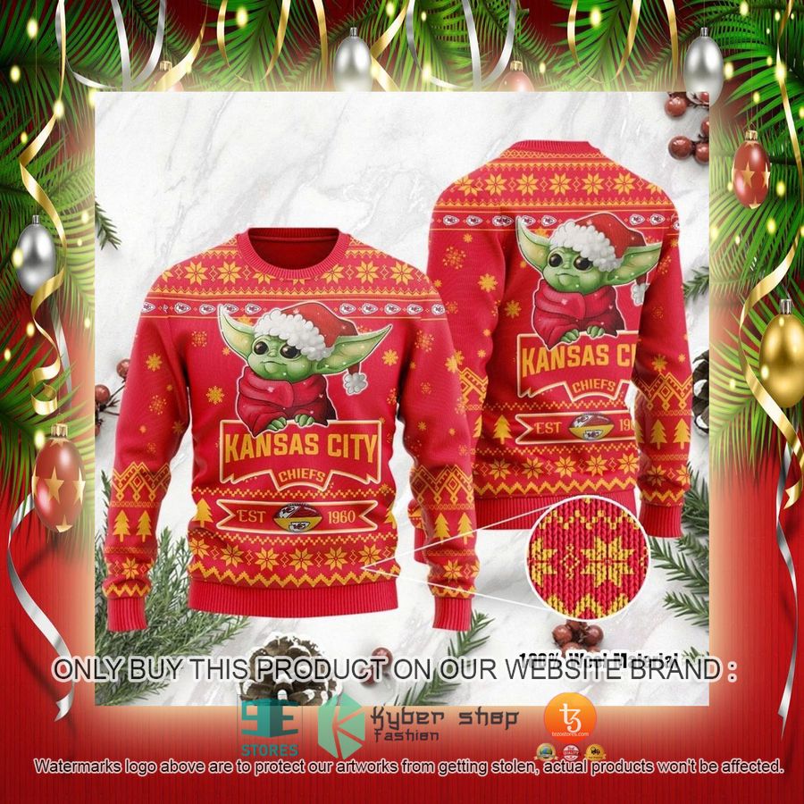 NEW Kansas City Chiefs Cute Baby Yoda Grogu Sweatshirt 2 nfl kansas city chiefs cute baby yoda grogu ugly christmas sweater 2 58660