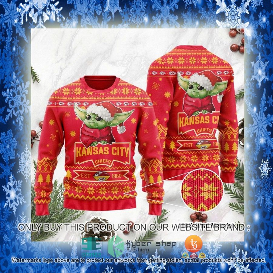 NEW Kansas City Chiefs Cute Baby Yoda Grogu Sweatshirt 3 nfl kansas city chiefs cute baby yoda grogu ugly christmas sweater 3 62498