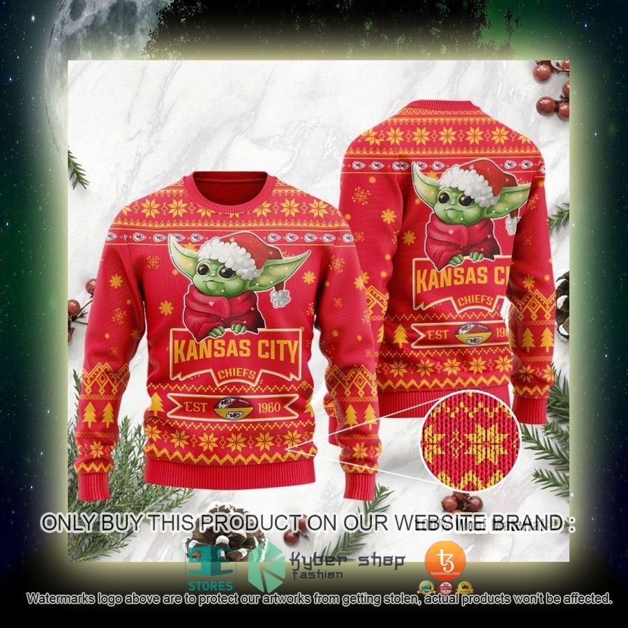 NEW Kansas City Chiefs Cute Baby Yoda Grogu Sweatshirt 4 nfl kansas city chiefs cute baby yoda grogu ugly christmas sweater 4 45586