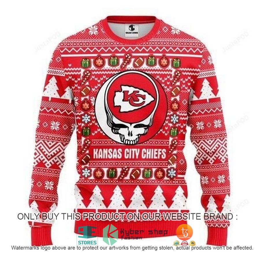NEW Kansas City Chiefs Grateful Dead Sweatshirt 1 nfl kansas city chiefs grateful dead ugly christmas sweater 1 59467