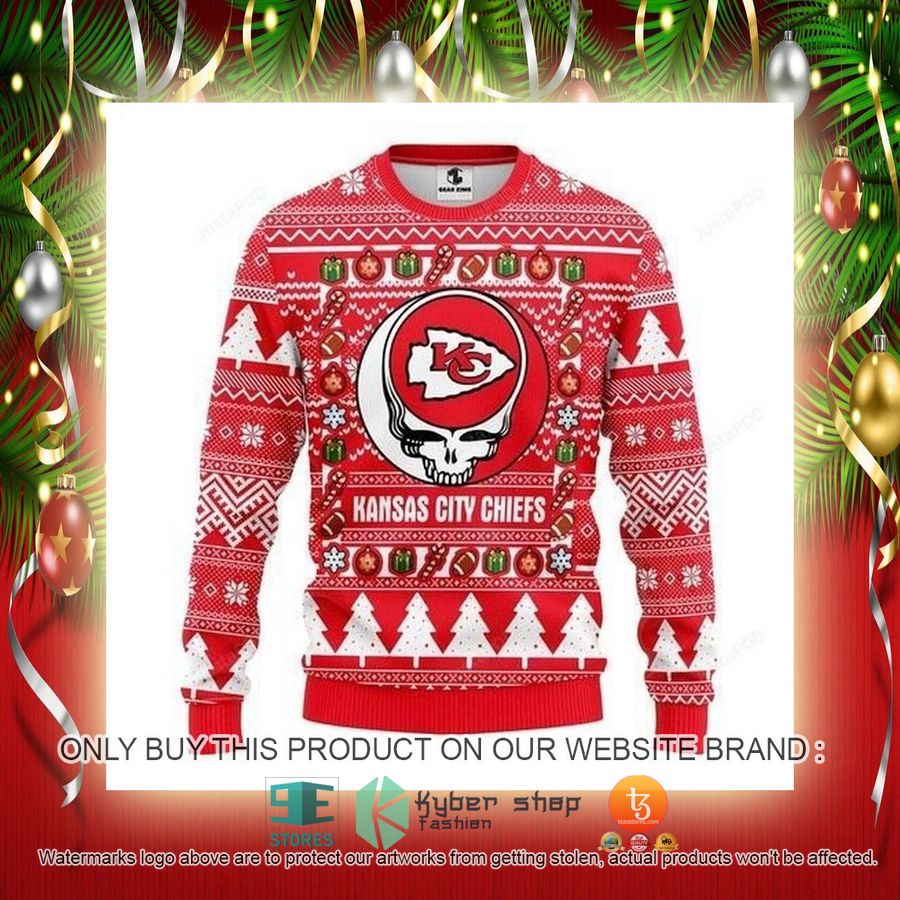 NEW Kansas City Chiefs Grateful Dead Sweatshirt 2 nfl kansas city chiefs grateful dead ugly christmas sweater 2 75301