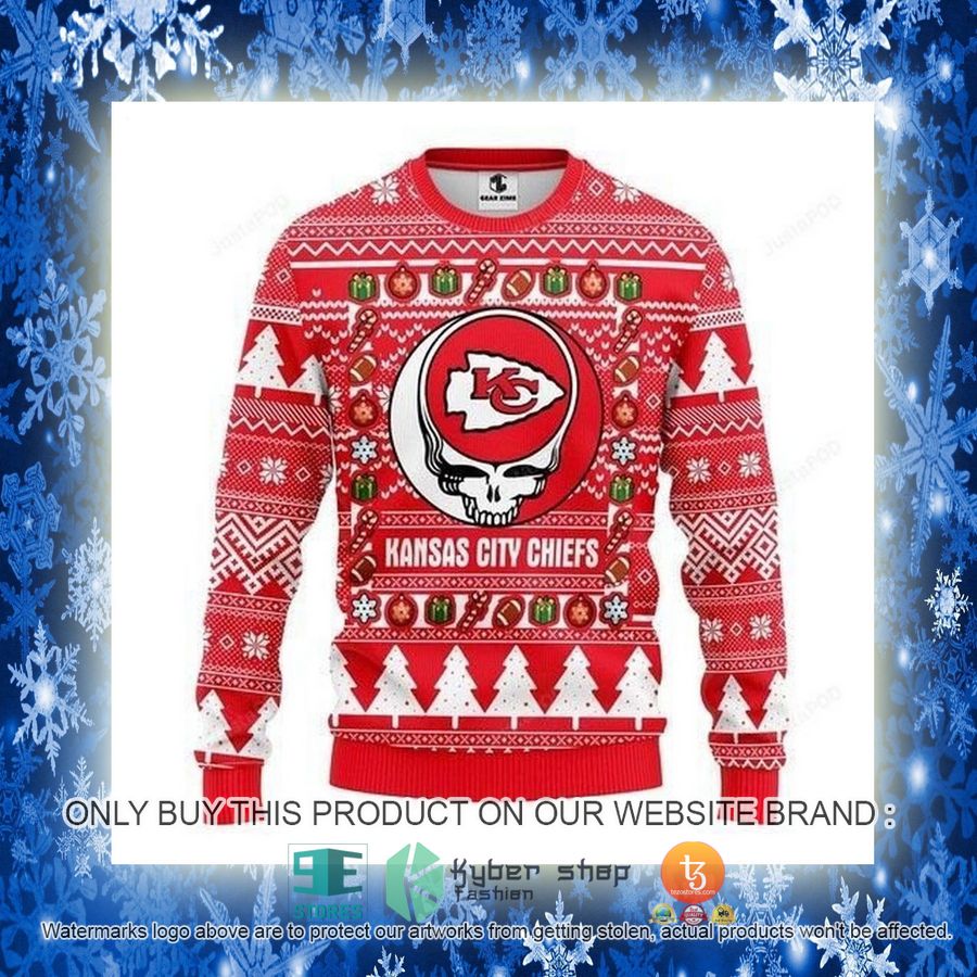 NEW Kansas City Chiefs Grateful Dead Sweatshirt 3 nfl kansas city chiefs grateful dead ugly christmas sweater 3 98497