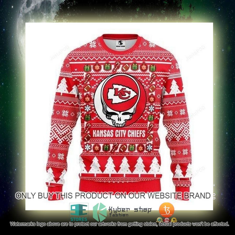 NEW Kansas City Chiefs Grateful Dead Sweatshirt 4 nfl kansas city chiefs grateful dead ugly christmas sweater 4 59556