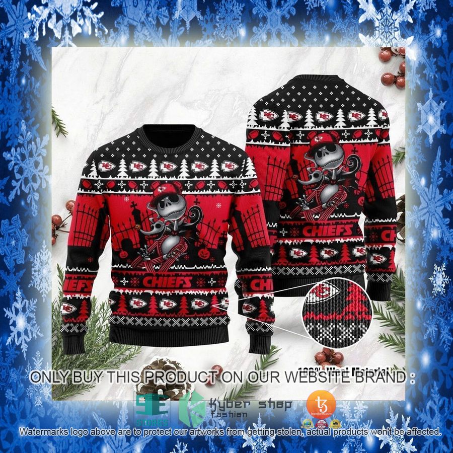 NEW Kansas City Chiefs Jack Skellington Halloween Sweatshirts 3 nfl kansas city chiefs jack skellington halloween ugly christmas sweaters 3 12281