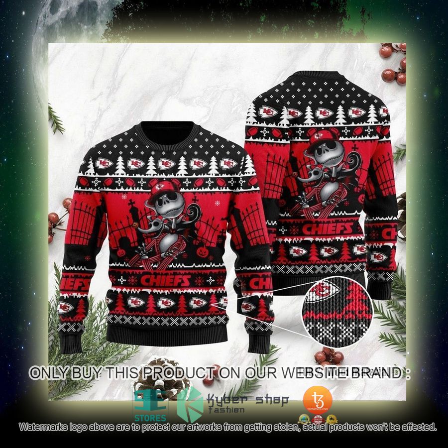 NEW Kansas City Chiefs Jack Skellington Halloween Sweatshirts 4 nfl kansas city chiefs jack skellington halloween ugly christmas sweaters 4 1775