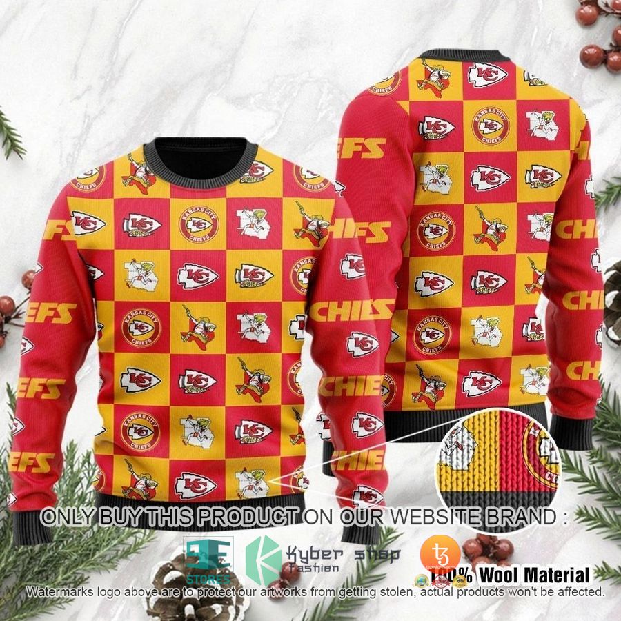 nfl kansas city chiefs logo checkered flannel design ugly christmas sweater 1 83192