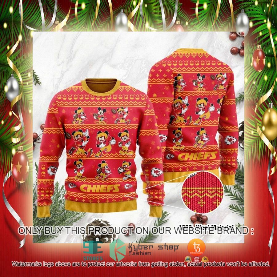 NEW Kansas City Chiefs Mickey Mouse Sweatshirt 2 nfl kansas city chiefs mickey mouse ugly christmas sweater 2 34632