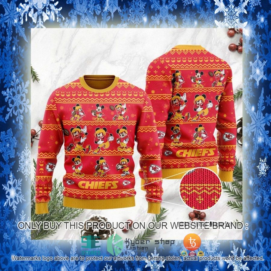 NEW Kansas City Chiefs Mickey Mouse Sweatshirt 3 nfl kansas city chiefs mickey mouse ugly christmas sweater 3 19840
