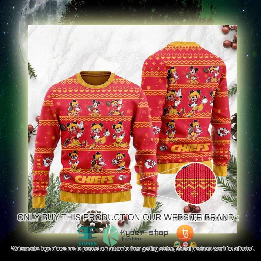 NEW Kansas City Chiefs Mickey Mouse Sweatshirt 4 nfl kansas city chiefs mickey mouse ugly christmas sweater 4 94868