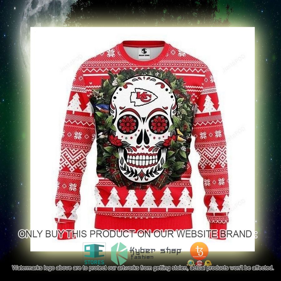 NEW Kansas City Chiefs Skull Flower Sweatshirt 4 nfl kansas city chiefs skull flower ugly christmas sweater 4 96199