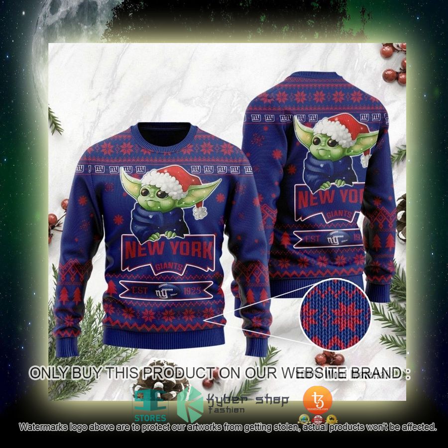 NEW New York Giants Cute Baby Yoda Grogu Sweatshirt 4 nfl new york giants cute baby yoda grogu ugly christmas sweater 4 23085