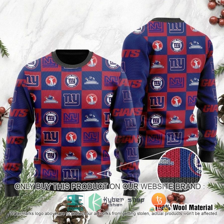 nfl new york giants logo checkered flannel design ugly christmas sweater 1 75904