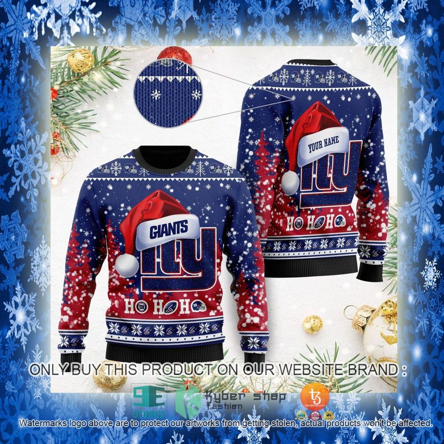 NEW New York Giants Symbol Wearing Santa Claus Hat Ho Ho Ho Sweatshirt 3 nfl new york giants symbol wearing santa claus hat ho ho ho ugly christmas sweater 3 9994