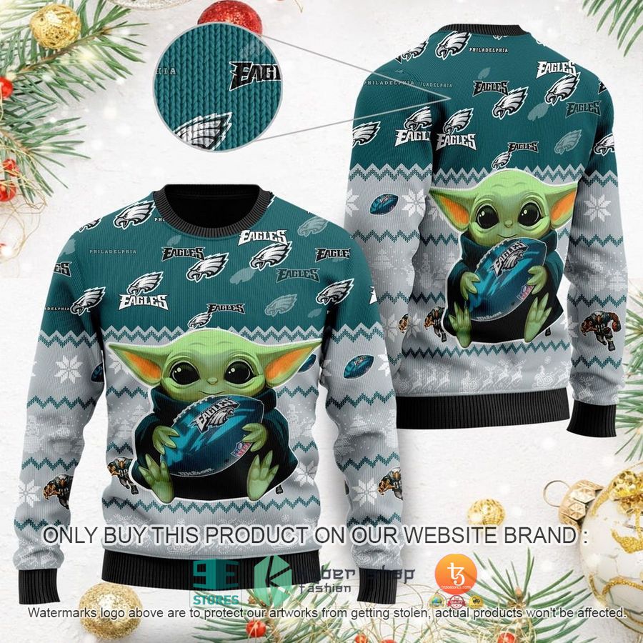 nfl philadelphia eagles baby yoda ugly christmas sweater hoodie 1 557