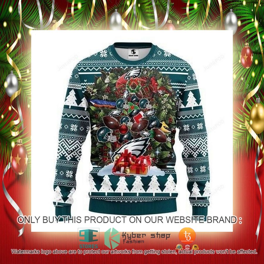 NEW Philadelphia Eagles Christmas Tree Sweatshirt 2 nfl philadelphia eagles christmas tree ugly christmas sweater 2 24911