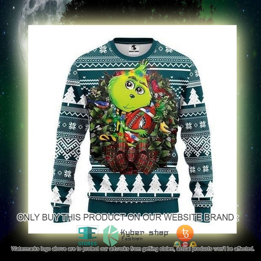 NEW Philadelphia Eagles Grinch Hug Sweatshirt 4 nfl philadelphia eagles grinch hug ugly christmas sweater 4 34265